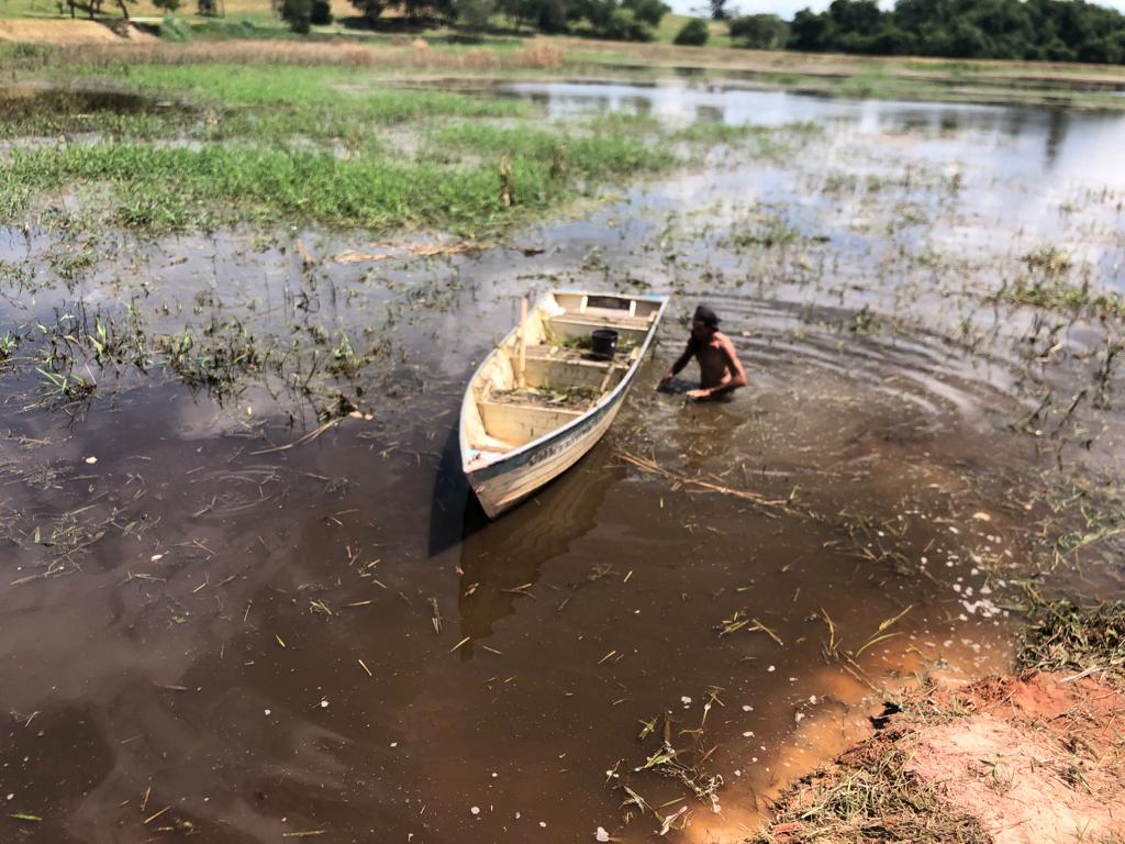 Barcos na limpeza do lago